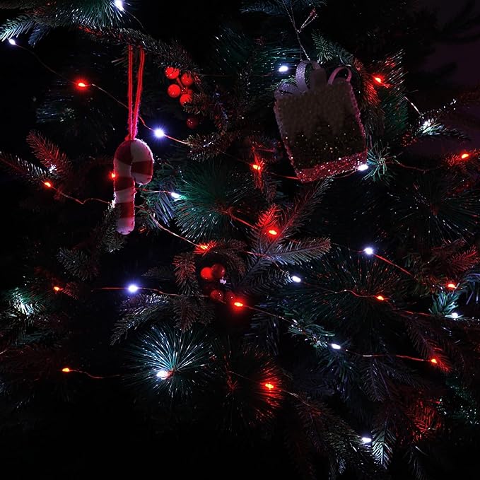 66Ft 200 LED Fairy Lights Plug in, Waterproof String Lights Outdoor & Indoor 8 Modes Christmas Lights Bedroom Decor, Timer Twinkle Lights for Bedroom Party Christmas Decorations (Red and Cool White)