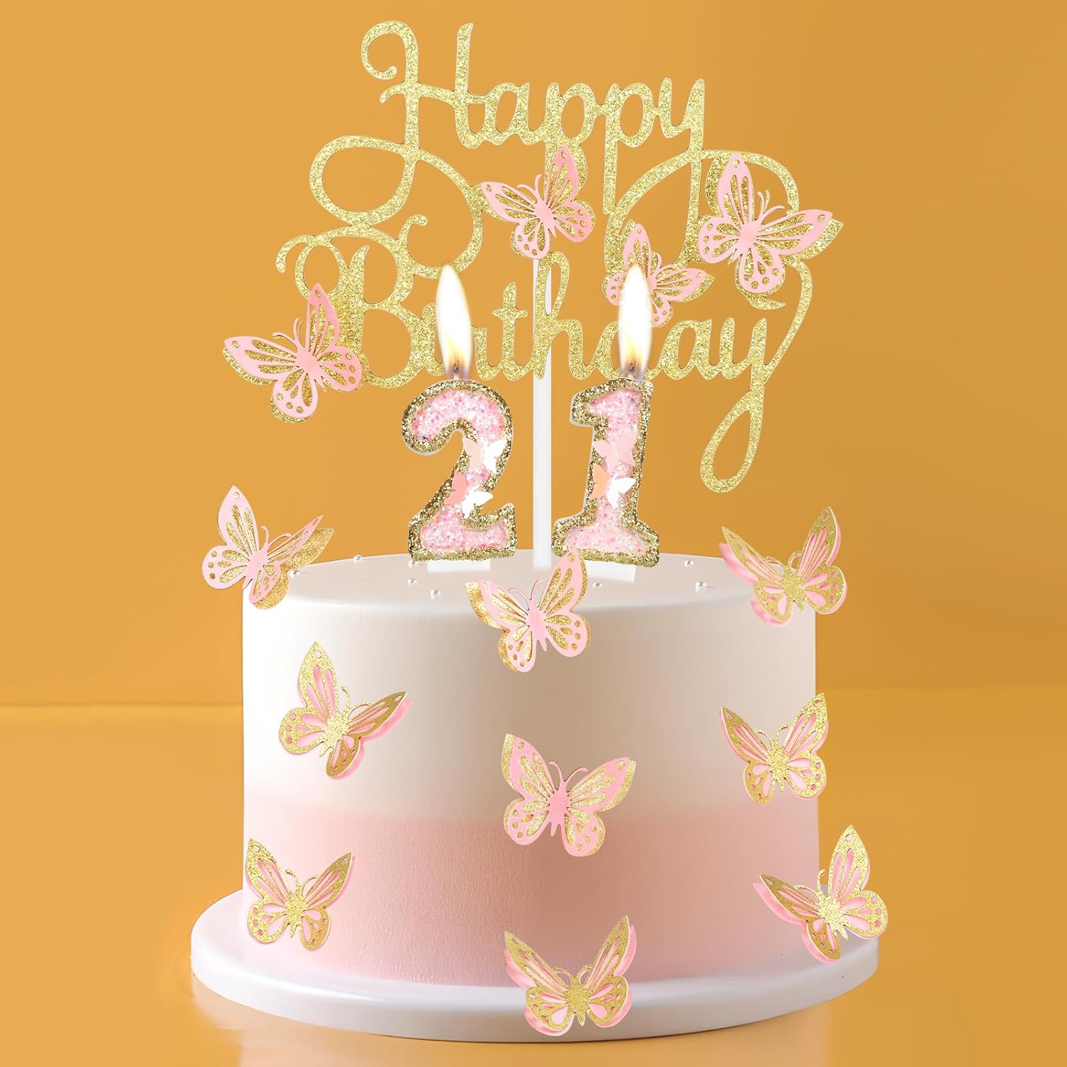 Birthday Candle,Butterfly 16th Birthday Party Decorations for Women/Girl,Gold Pink Birthday Number 16 Candle,2.75" Large Glitter Birthday Candles Wedding Cake Topper Anniversary Party Decor