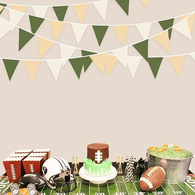 32Ft Sage Green Party Decorations Olive Green Tan Brown Cream Neutral Triangle Flag Fabric Banner Pennant Bunting Garland Streamers for Birthday Wedding Baby Shower Woodland Jungle Safari Party Decor