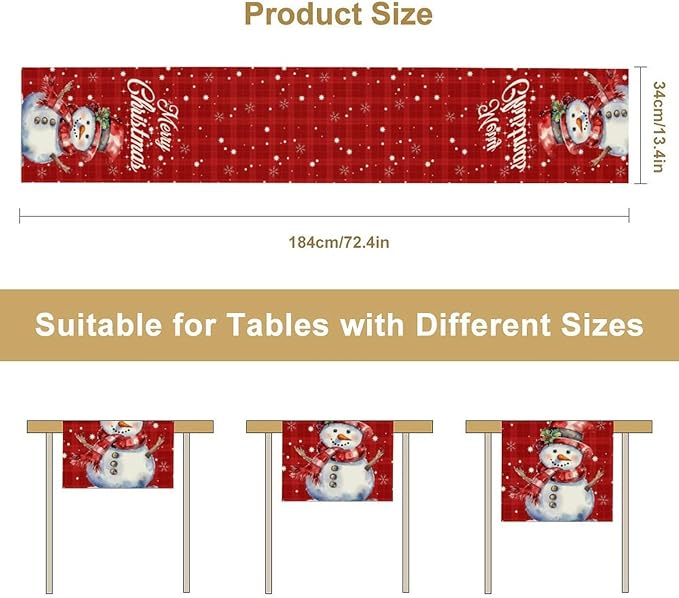 Christmas Table Runner,Christmas Snowman Snowflakes Winter Seasonal Table Cloth Kitchen Dining Table Decoration for Home Party Decor 13x108 Inch