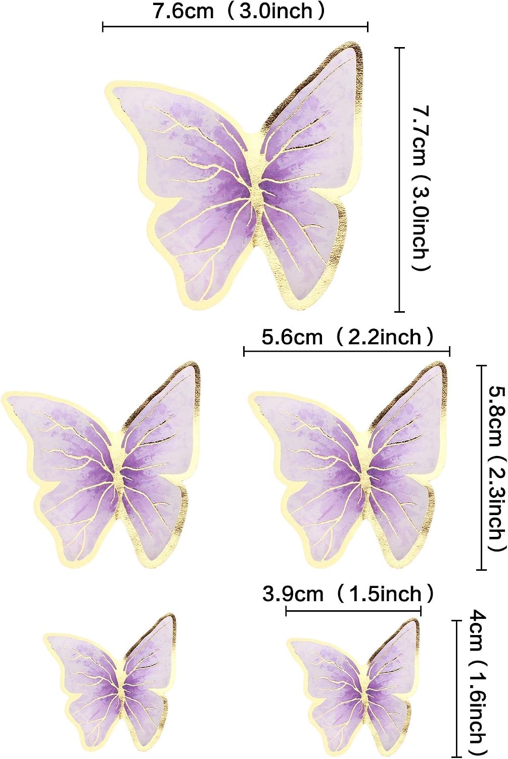 30Pcs 2D Waterproof Purple Butterfly Cake Topper Transparent Golden Butterflies Cupcake Toppers for Butterfly Birthday Wedding Floral Cake Decorartions Butterflies Wall Decorations Party Supplies