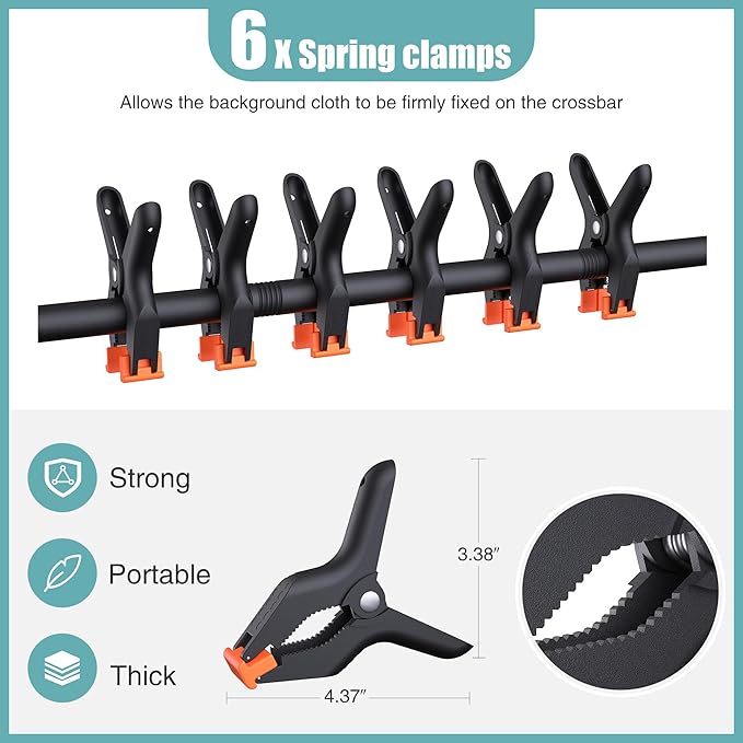 T-Shape Backdrop Stand 8x7.2FT, Height and Width Adjustable Background Stand for Parties,Green Screen Holder with 6 Spring Clamps