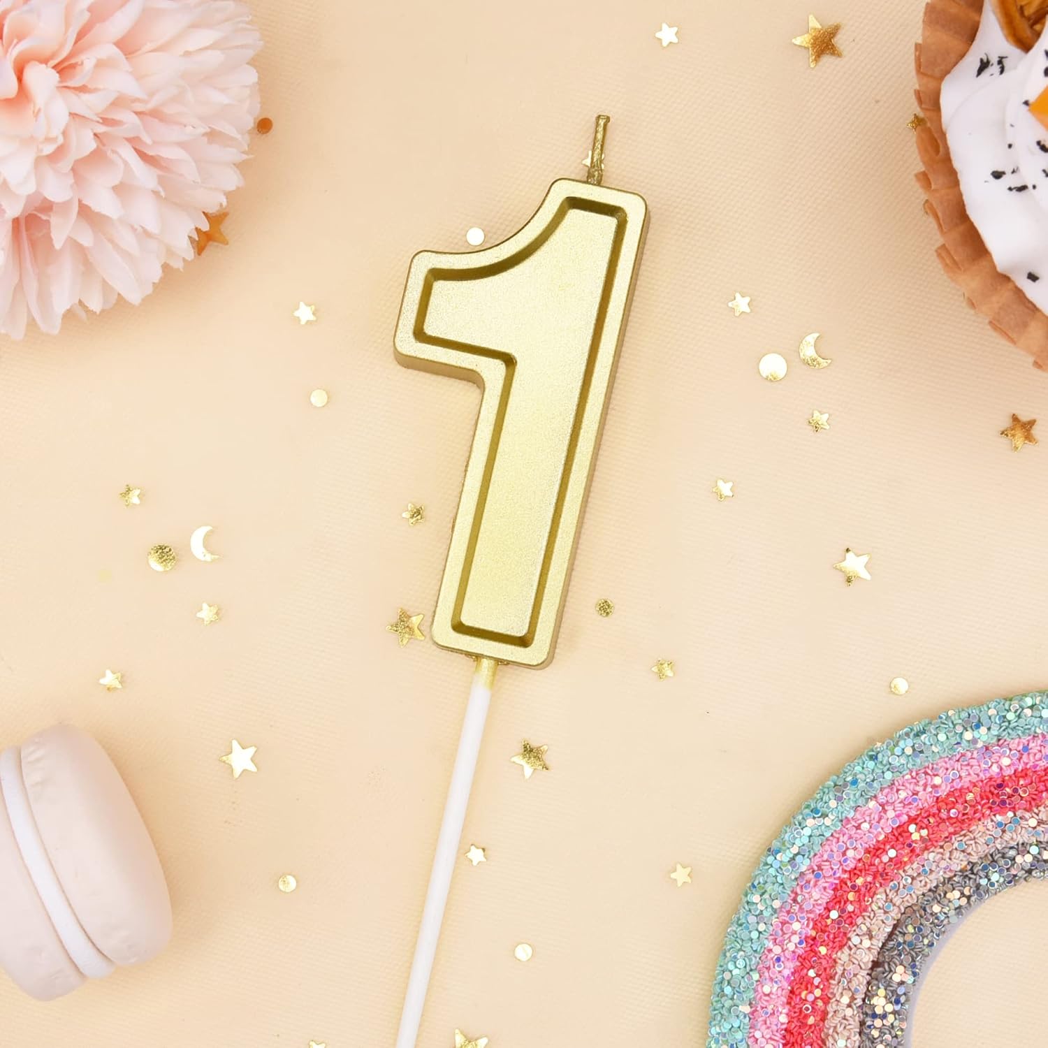 PHD Luxe Gold 2.76 Inch 1 Number Birthday Candles, Gold Cake Candles, Party Celebration