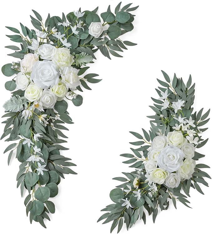 ponatia Wedding Arch Flowers (Pack of 2), Artificial White Wedding Flowers for Wedding Welcome Signs Decorations and Arch Flowers for Wedding Ceremony Reception (White & Ivory)