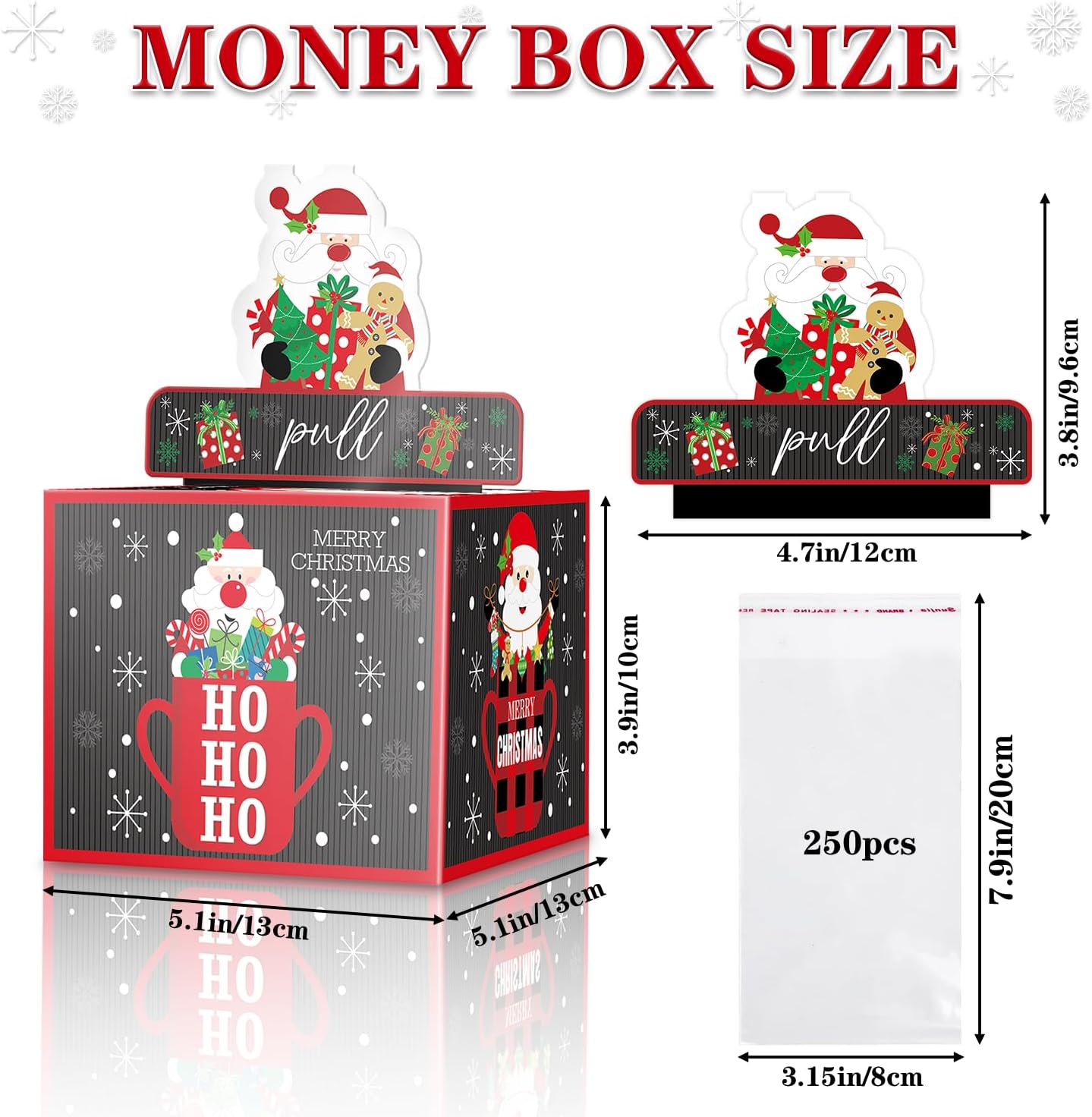 5Pcs Christmas Money Box for Cash Gift Pull, Money Holder Cash Gift for Kids Adults, DIY Fun Holiday Cash Box, Surprise Gift Box for Family, Includes 250Pcs Transparent Bags