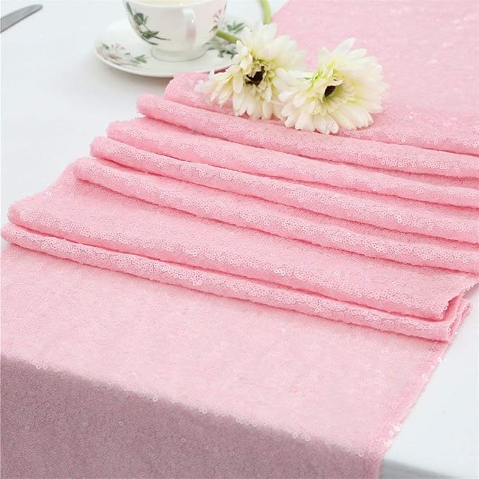 Pink Table Runners 10 Packs 12x108 Inches Glitter Table Runner Wedding Sequin Fabric for Birthday Bridal Baby Shower Engagement Party Decorations