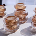 Woho Ribbed Votive Candle Holders Set of 6 for Wedding Table, Amber Tealight Candle Holder Glass for Home Decor, Vintage Tea Lights Candle Holder for Thanksgiving/Fall Decor(Brown, 2.1" H X 2.75" D)