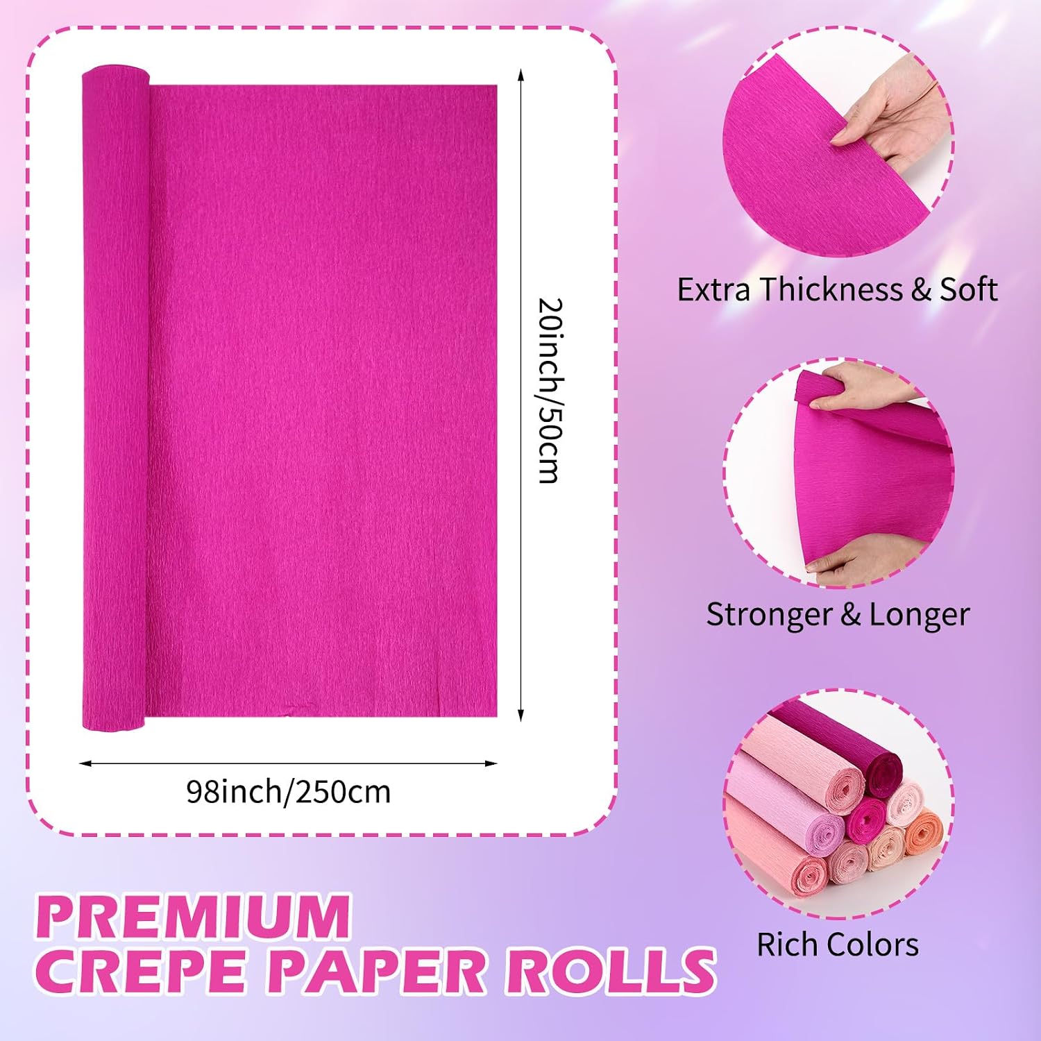 Kisston 18 Rolls Crepe Paper Roll 20 Inch 8 Feet Wide Crepe Paper Streamer 70g DIY Flower Wrapping Supplies for Birthday Party Wedding Festival Ornament (Pink)