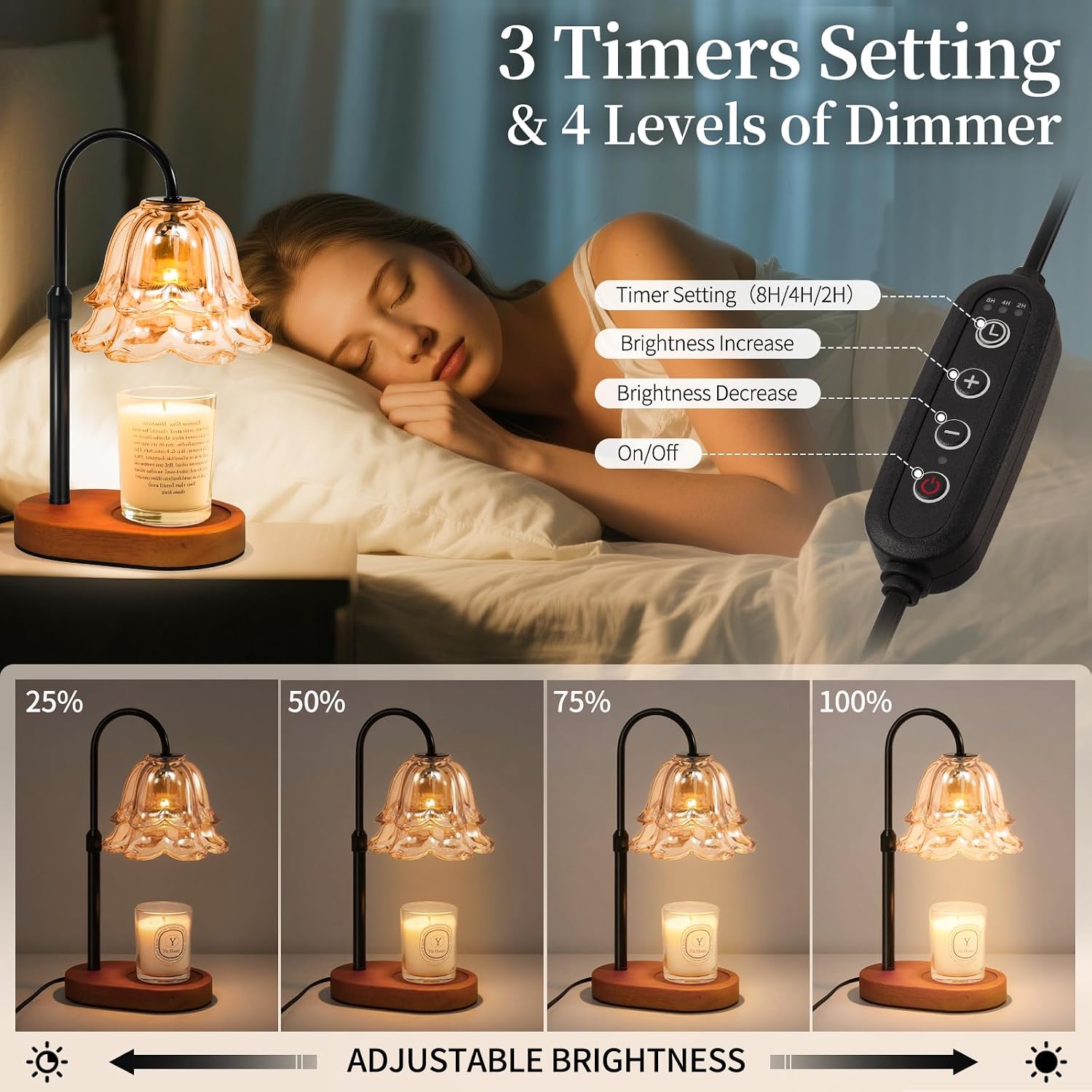 Flower Candle Warmer Lamp with Timer - Dimmable Electric Candle Warming Lamps, Adjustable Wax Melter Wamers Light for Jar Candles, Birthday Gifts for Women, Christmas New Home Decor
