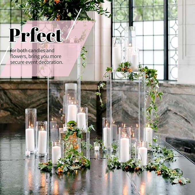 12Pack Glass Cylinder Vases for Centerpieces - 14 Inch Tall Flower Vase for Wedding Decorations, Floating Candle Holder Vase Bulk,Glass Hurricane Candle Holders for Table Shelf, Party, Home Decor