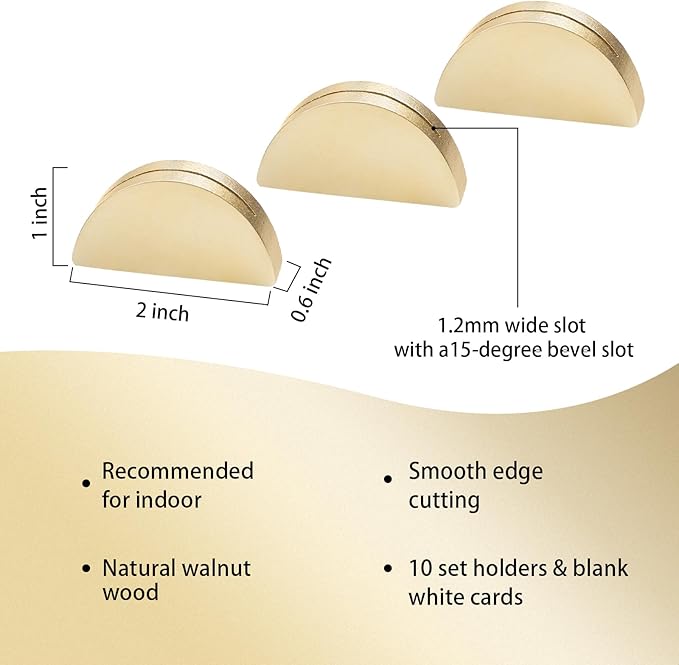 UNIQOOO 10 Set 2" Arch Gold Birch Wood Stand with Cards |1.2mm Slot, for Name Cards, Place Card Holder, Photo Display Stand | for Event Decor, Retail Shop, Cafe Restaurant Menu, Business Card, Name Tag