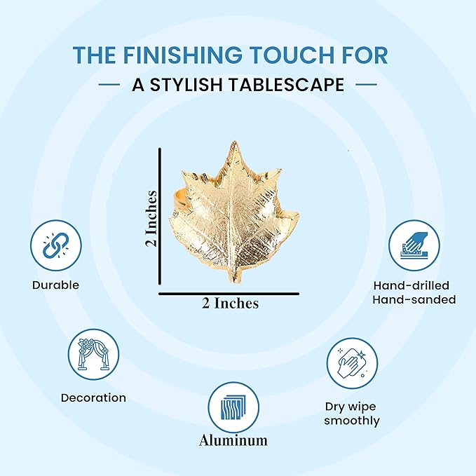 Set of 12 Gold Maple Leaf Napkin Rings - 2 Inch Lightweight Metal Napkin Holders, Elegant Table Décor for Wedding, Holiday, Thanksgiving, Christmas & Special Occasions - ALPHA Living HOME