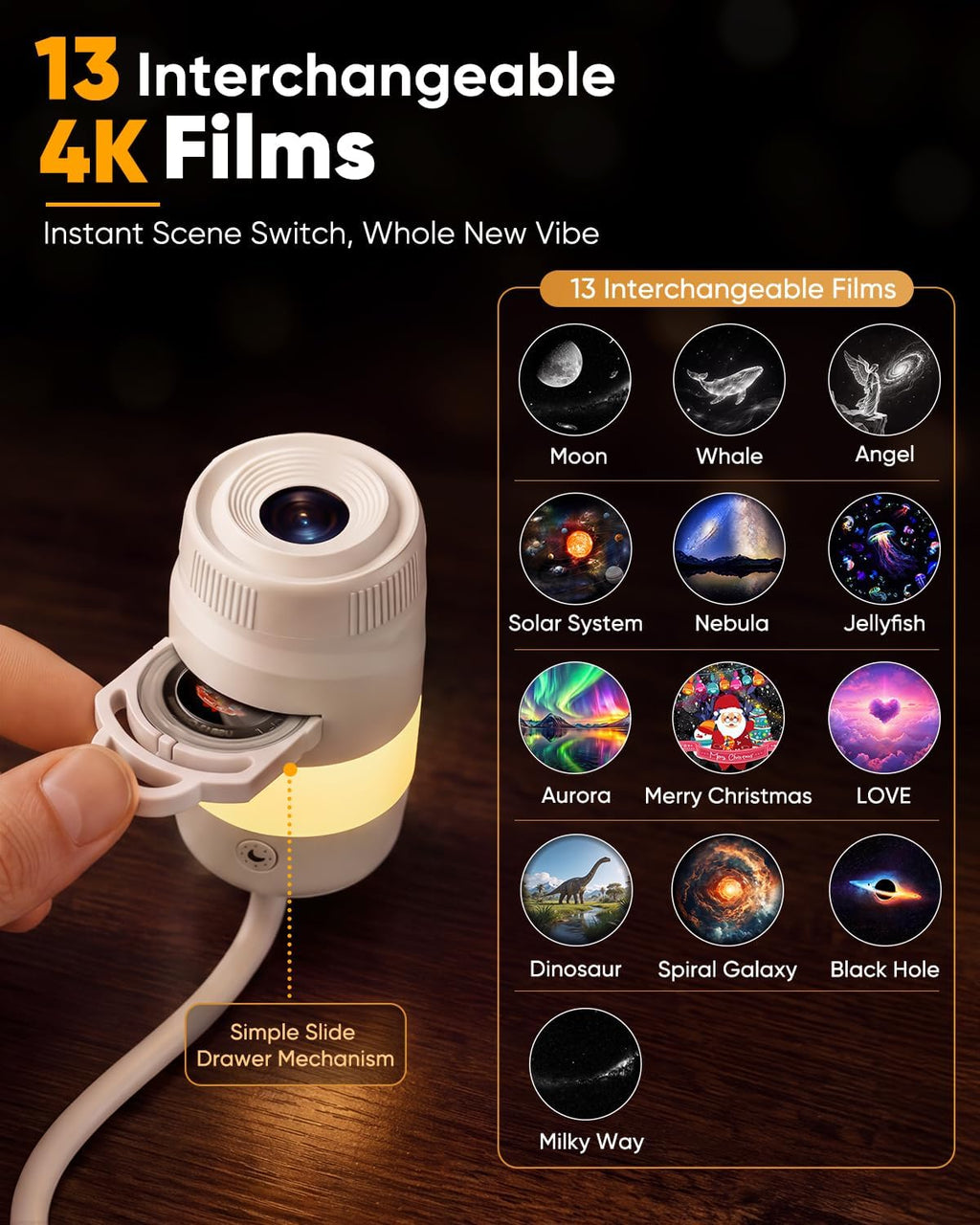 2-in-1 galaxy star ocean night light projector plug, close-up detail