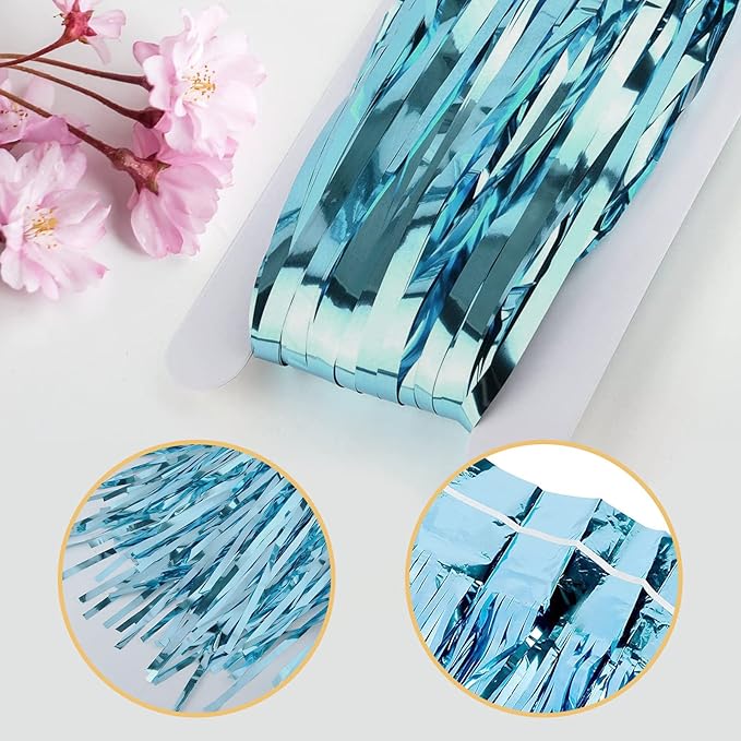 5 Pack Blue Foil Curtain Backdrop 3.2ft x 9.8ft Metallic Tinsel Foil Fringe Curtains Streamer Photo Booth Backdrop for Birthday Party Engagement Bachelorette Party Decorations (Light Blue)