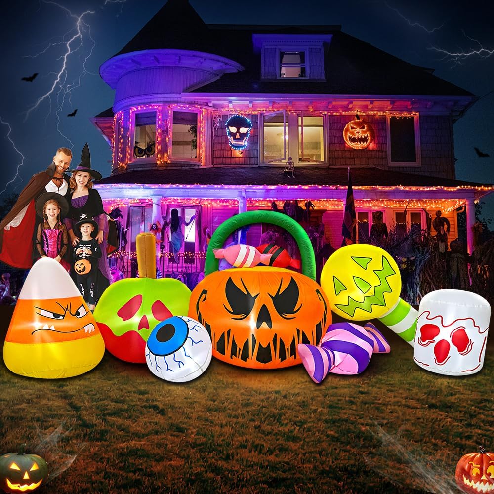 10 FT Halloween Inflatable Blow up Outdoor Decorations Pumpkin Ghost Combo, H...