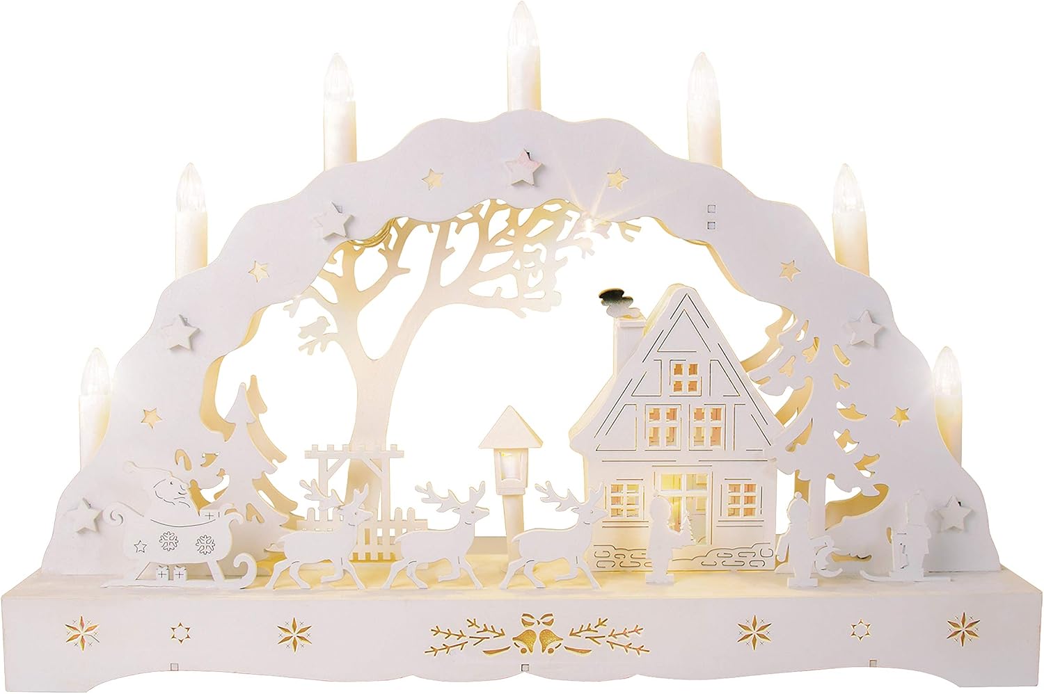 The Christmas Workshop 88200 Wooden Illuminated Candle Bridge | 7 Warm White Candles | Indoor Christmas Decoration | Battery Operated | 43cm x 28cm x 8cm
