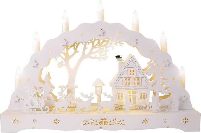 The Christmas Workshop 88200 Wooden Illuminated Candle Bridge | 7 Warm White Candles | Indoor Christmas Decoration | Battery Operated | 43cm x 28cm x 8cm