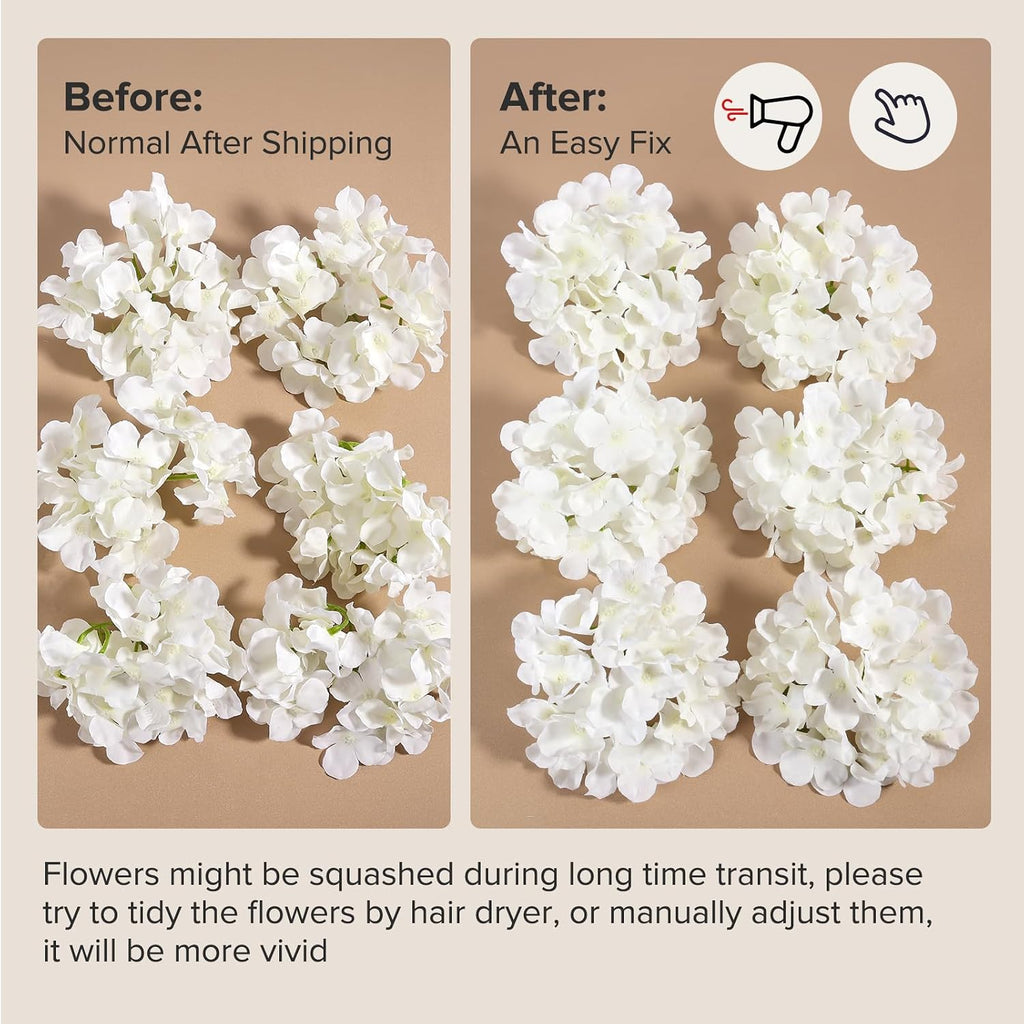 auihiay 46pcs hydrangea artificial flowers silk hydrangea heads, front angle view
