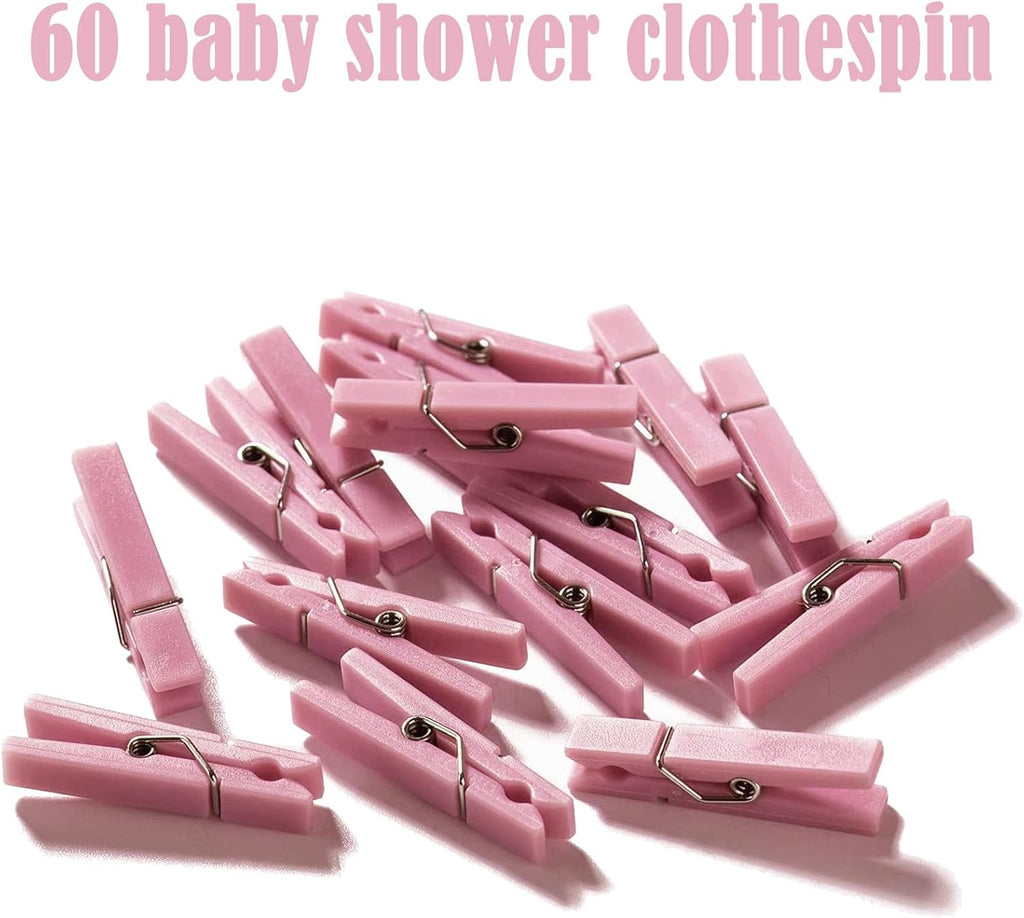 Don't Say Baby Shower Clothespin Game for Girl Includes 8x11 Standing Sign, 60 Mini Pink Clothes Pin, 60 Mini Pacifiers
