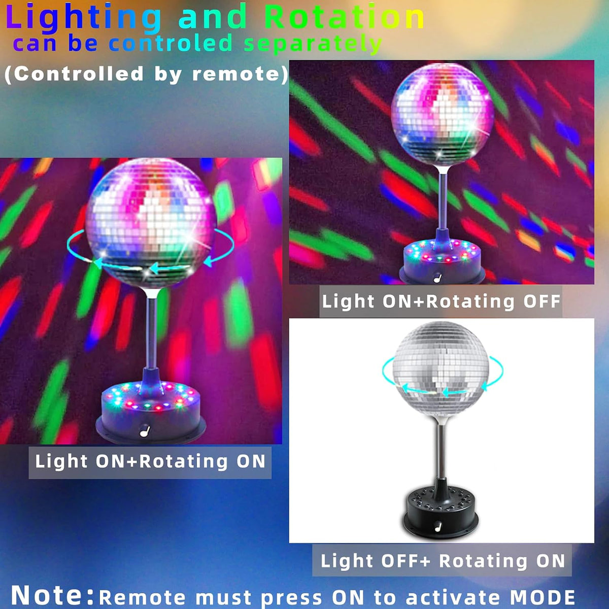 Mirrors Ball Light with Remote, 23 RGBW LED Adjustable Rotating Motor 5-10 RP...