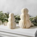 LampLust Snowman Decor, 2 Pack White Honeycomb Paper Snowmen, 6 & 8 Inch, Winter Wonderland & Enchanted Forest Decorations Indoor, Home Mantle Decor, Centerpiece Table Decorations