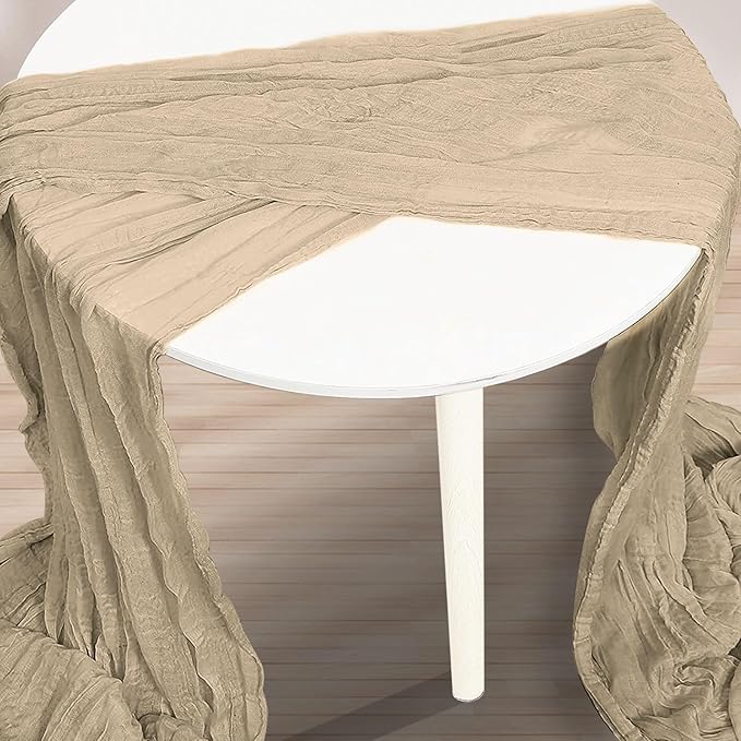 10 Pack Khaki Cheesecloth Table Runner 35x120 Inch 10Ft Rustic Gauze Cheese Cloth Table Runner Sheer Cheesecloth Table Runners for Wedding Party Bridal Shower Decoration