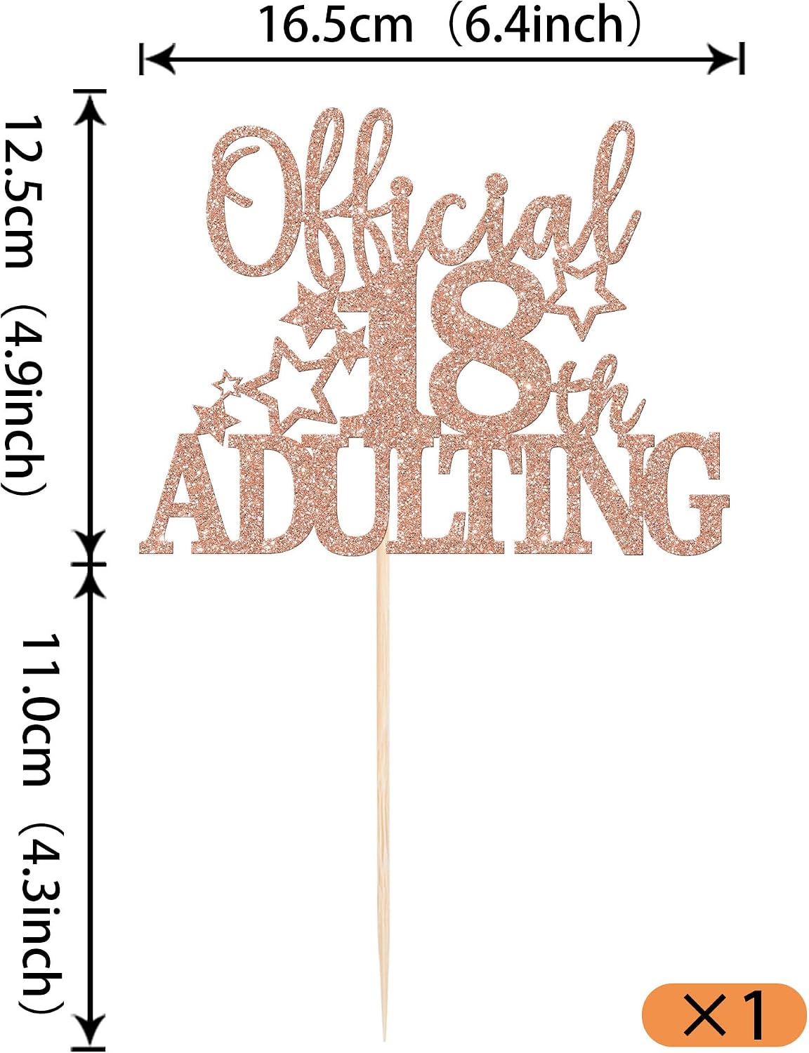 1 Pack Official Adulting 18 Cake Topper Glitter Happy 18th Birthday Cake Pick Cheers to 18 Years Old Cake Decorations for 18th Adult Birthday Party Supplies Rosegold