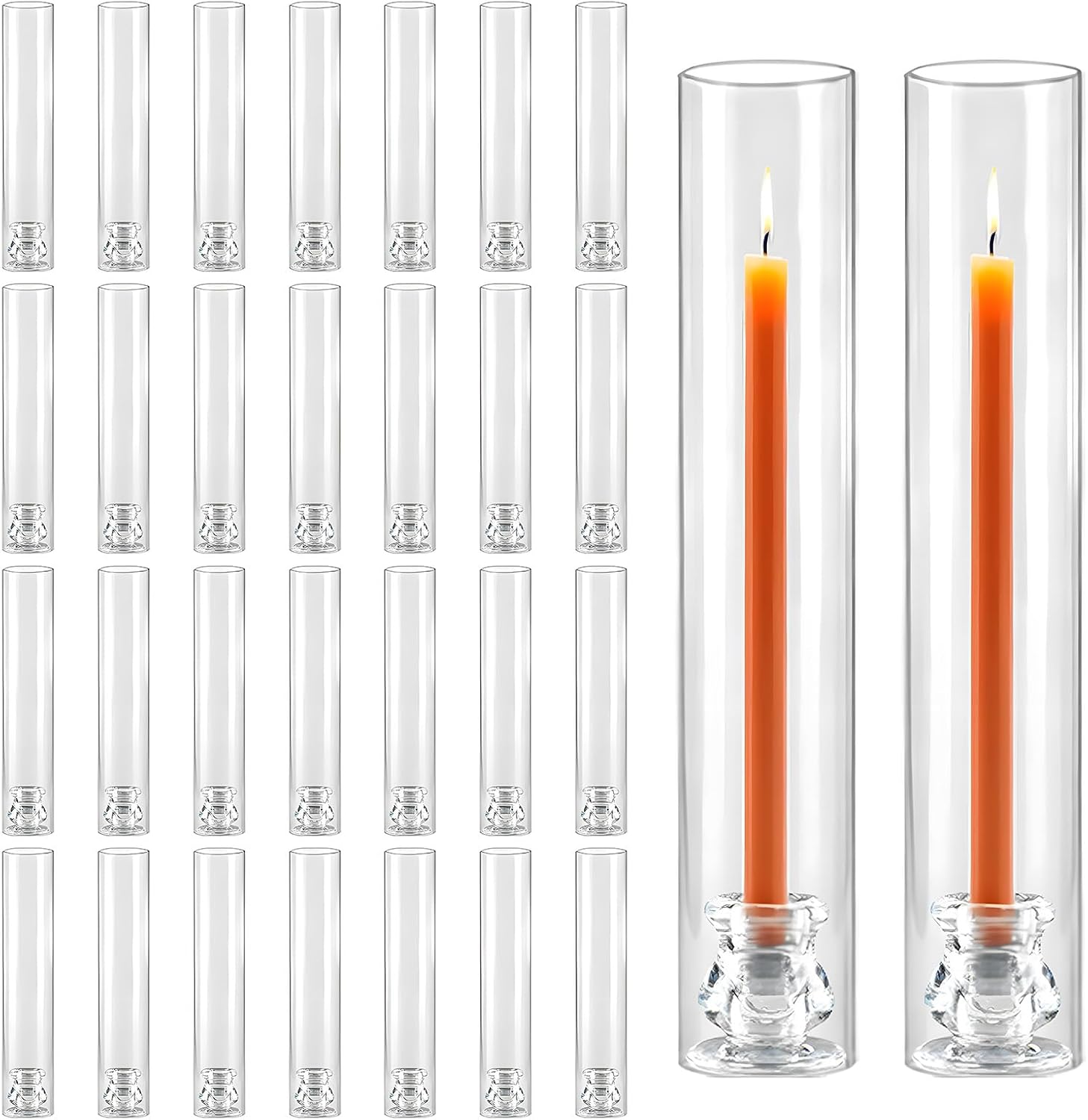 30 Pack Glass Hurricane Candle Holders 12.6" Open Ended Candlestick Holder Tubes Clear Bottomless Cylinders Suitable Taper LED Candles for Wedding Party Christmas Table Centerpiece Decor