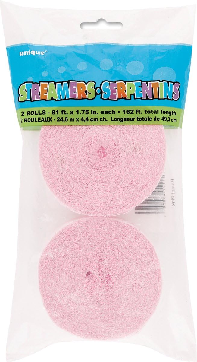Unique Crepe Streamer 81 Feet 2/Pkg-Pastel Pink