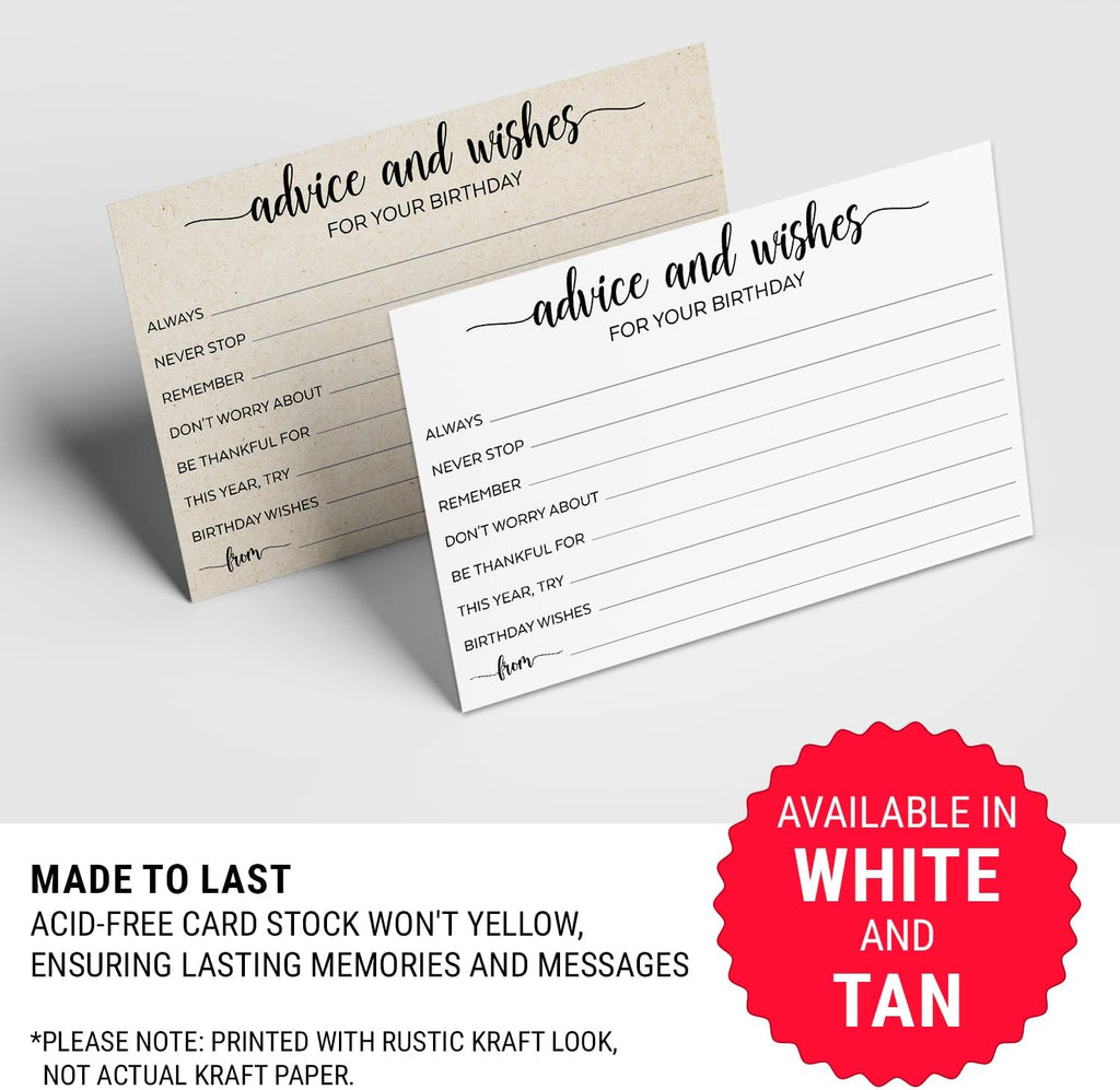 321Done Birthday Advice and Wishes Cards - 4x6 White, Good Advice, Best Wishes, Memories Cards - Bday Party Idea Activity - Sweet 16, 30th, 40th, 50th - Fun Ad Lib Prompts - Made in USA