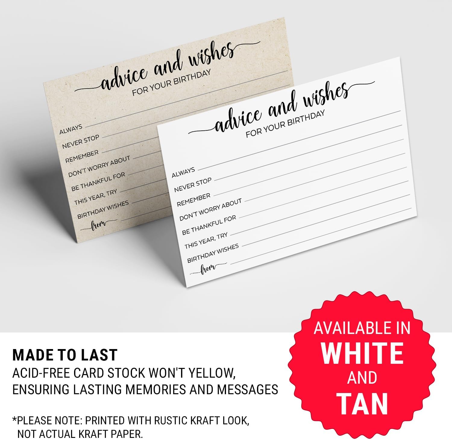 321Done Birthday Advice and Wishes Cards - 4x6 White, Good Advice, Best Wishes, Memories Cards - Bday Party Idea Activity - Sweet 16, 30th, 40th, 50th - Fun Ad Lib Prompts - Made in USA