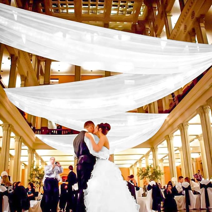 6 Panels White Ceiling Drapes for Wedding, 5ftx30ft Ceiling Drapes Cheesecloth Sheer Fabric Curtain Wedding Arch Draping Fabric Romantic Ceiling Decorations for Wedding Party Ceremony Stage