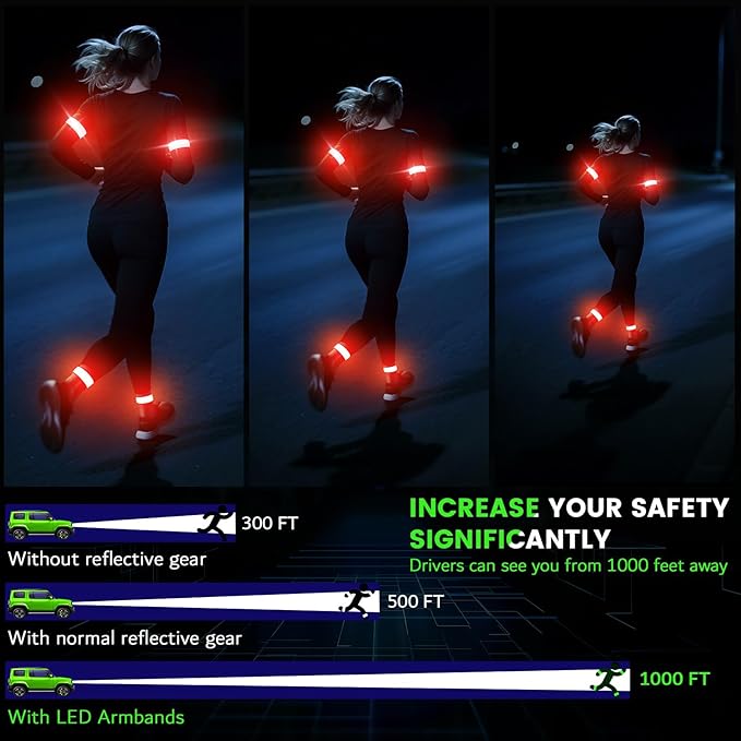 LED Armband for Running(2 Pack),Light Up Arm Bands for Night Walking Running,Rechargeable Lights for Runners,High Visibility Reflective Running Gear Adjustable Light Up Wristbands