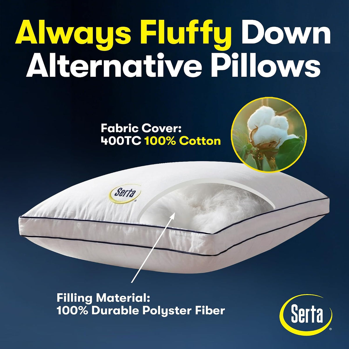 Serta Bed Pillows Queen/Standard Size Set of 2, Medium Soft Support, White
