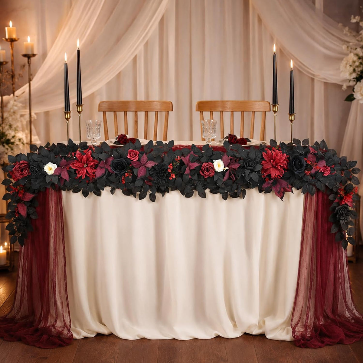 waipfaru 2pcs halloween garland, artificial rose flower garland, close-up detail
