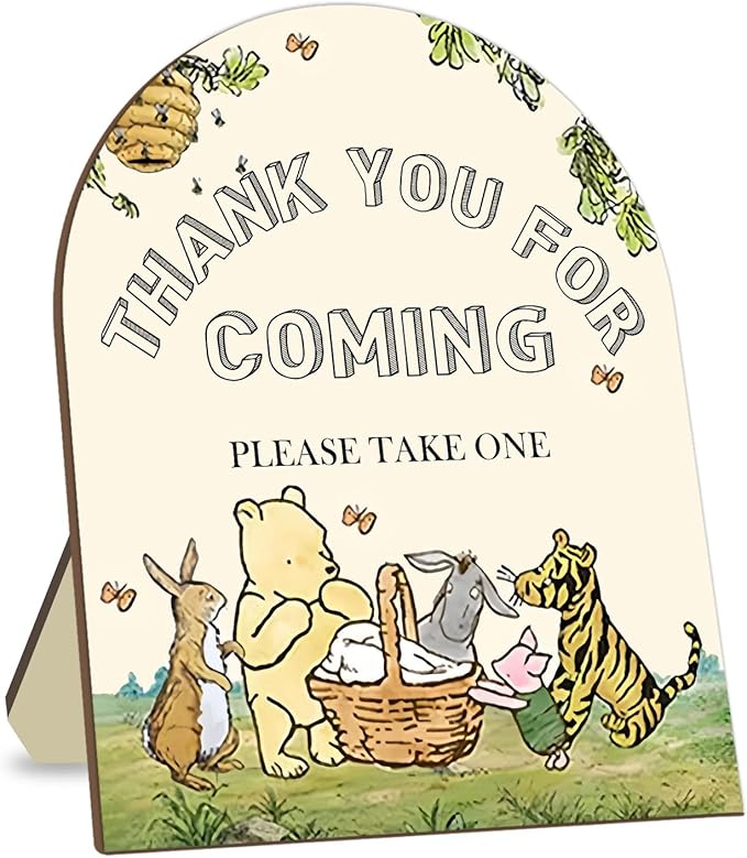 Winnie Bridal Shower Favors Sign, Winnie Decor Bridal Shower Gifts for Guests, Classic Pooh Thank You for Coming Please Take One Sign, Cute Animals Decor Baby Shower Party Supplies 9 * 11IN