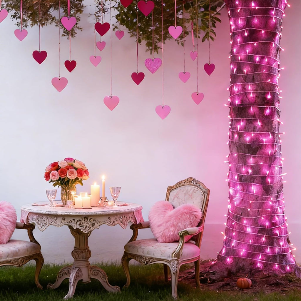 LAMPHOME Pink Christmas Lights Set 100 Count 19.6 Feet Incandescent Bulb Mini String Lights for Indoor Christmas Tree Garland Birthday Wedding Party Festival Decoration, White Wire