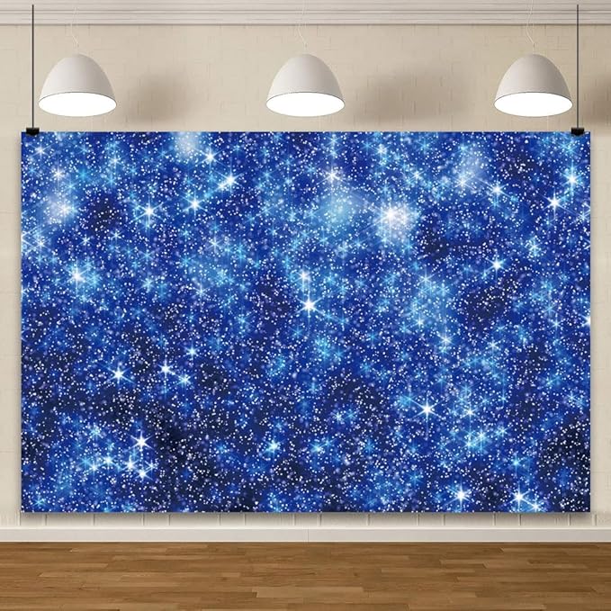 YongFoto Blue Glitter Backdrop 5x3ft Silver Light Spots Navy Blue Sequin Bokeh Photography Background Birthday Bridal Shower Wedding Photography Background Party Banner Decor Portraits Photoshoot