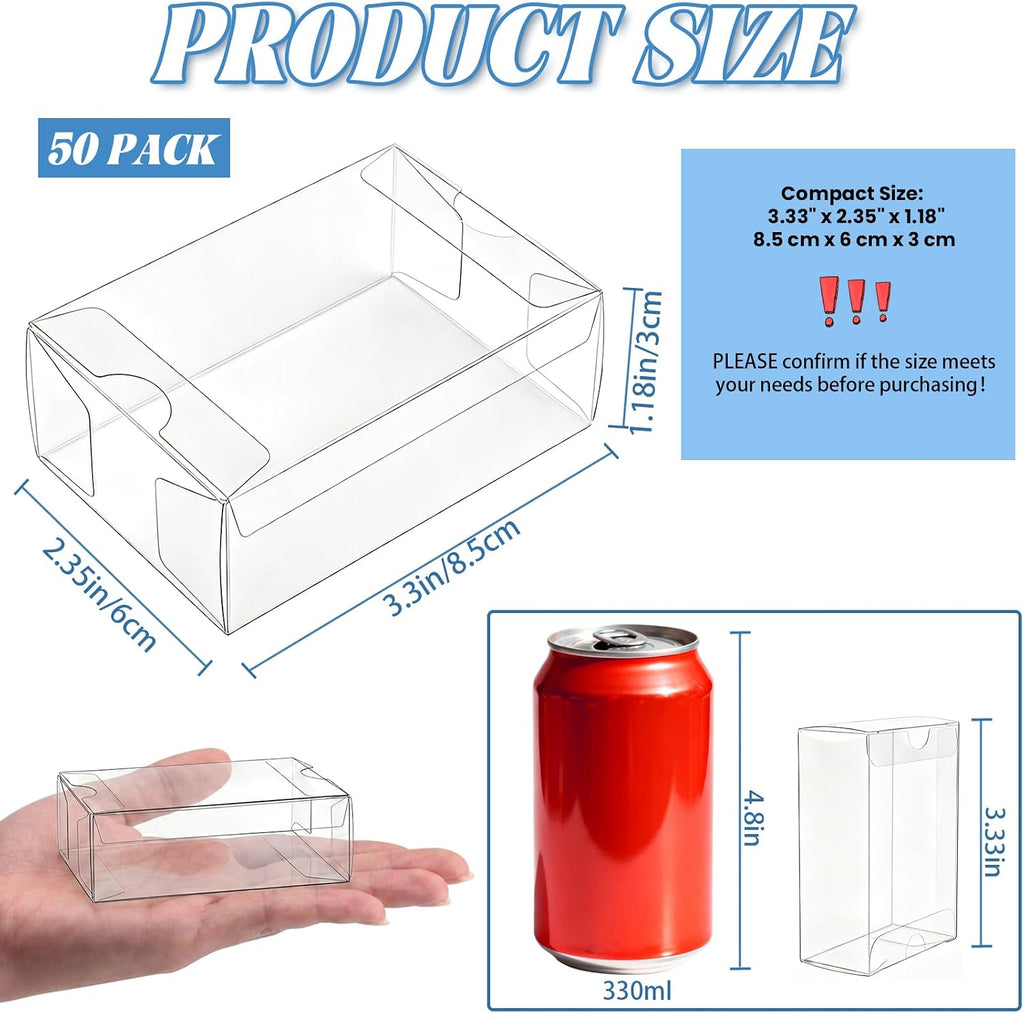 BadenBach 50 Pack Mini Clear Plastic Gift Boxes, 3.3"x2.3"x1.2" | Small Transparent Favor Boxes Bulk, for Homemade Soap, Treats, Candy, Cookies, Party Favors, Jewelry Wrap Supplies