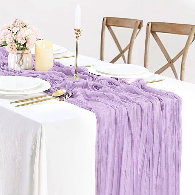 Lilac Purple Cheese Cloth Table Runner Boho Romantic 10ft Gauze Cheesecloth Table Runner for Baby Shower Decoration Wedding Bridal Shower Fall Thanksgiving Table Decor
