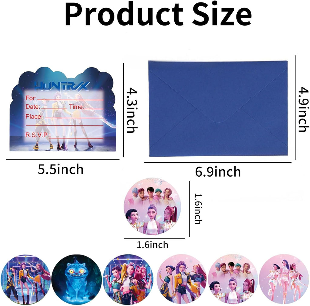 36 Pcs Cartoon Birthday Invitations, Anime Theme Birthday Party Invitations, Includes 12 invitation cards, 12 envelopes, and 12 stickers.