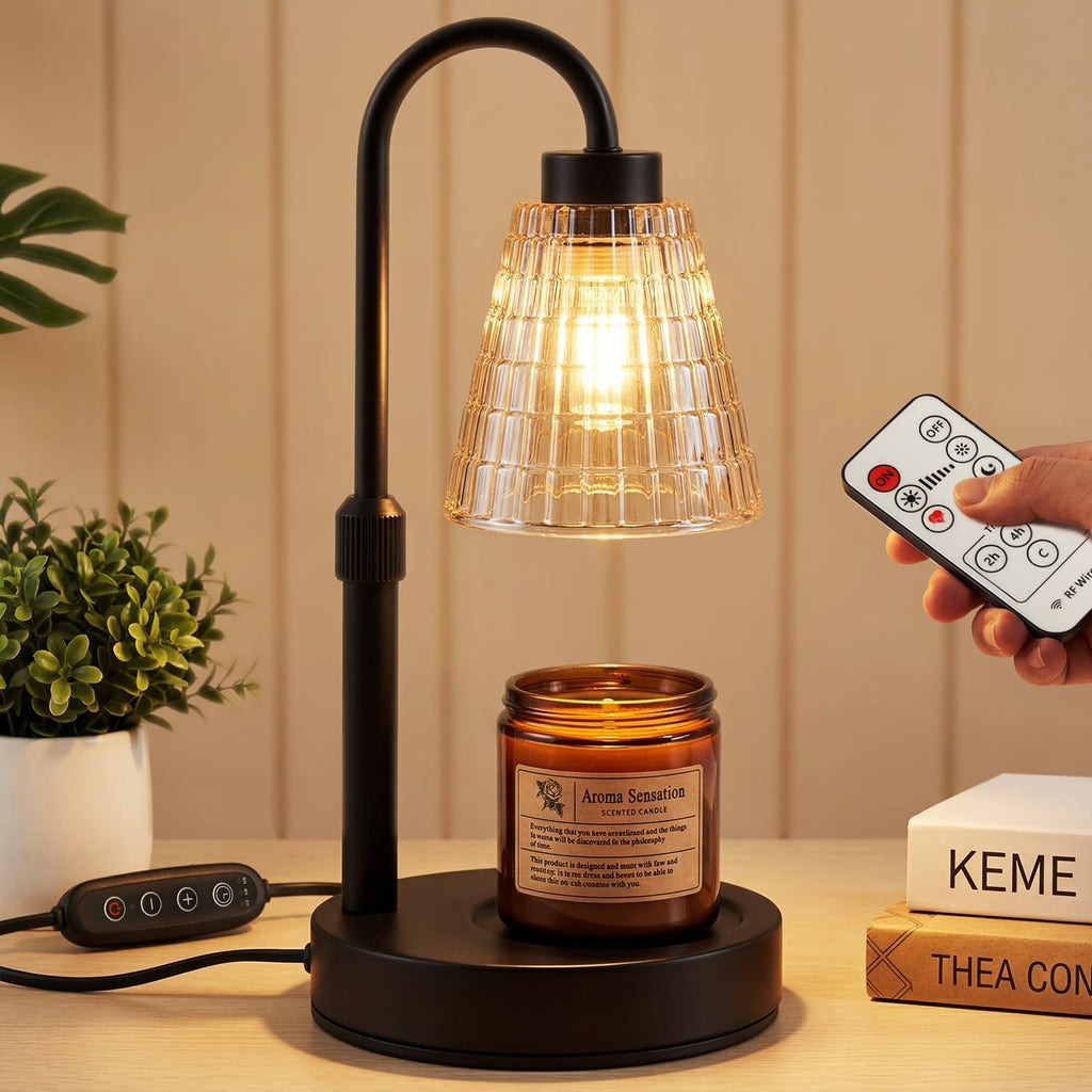 Candle Warmer Lamp with Remote Control Timer Dimmer - Wax Melt Warmer with 2 Bulbs, Adjustable Height, Birthday Gifts for Mom Women, House Warming Gifts New Home Decor (Round)