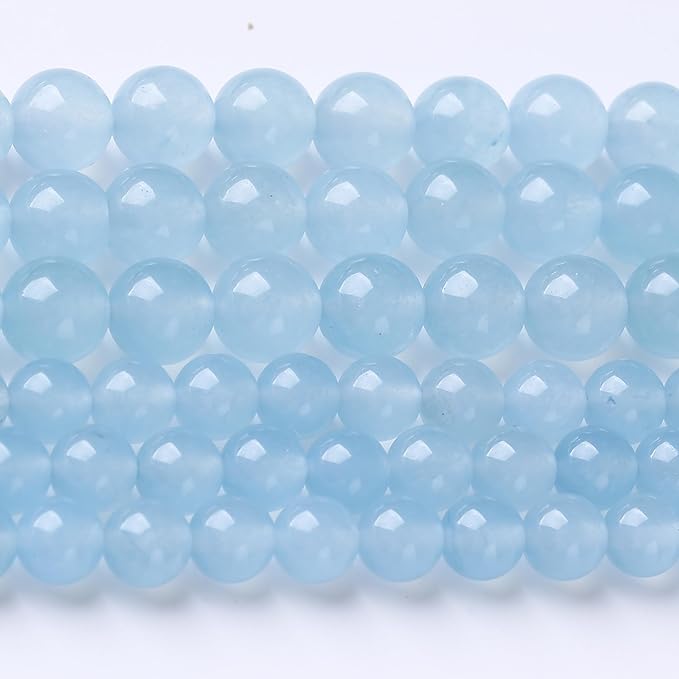 Ice Blue Chalcedony Stone Beads Gemstone Round Crystal Energy Jade Beads Stone Beads for Jewelry Making DIY Bracelet Necklace Jewelry Making 1 Strand 15.5inch 45PCS 8MM