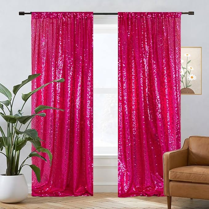 Eternal Beauty Sequin Backdrop Curtains, 2x8 Ft-2 Panels Hot Pink Back Drop for Shimmer Photography Party Wedding Birthday Decor