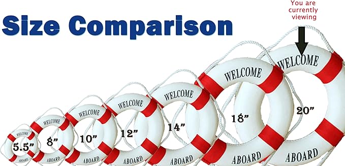 MorroMorn Lifebuoy Wall Hanging Decor - Welcome Aboard Mediterranean Style Home Decoration (Red, 20")