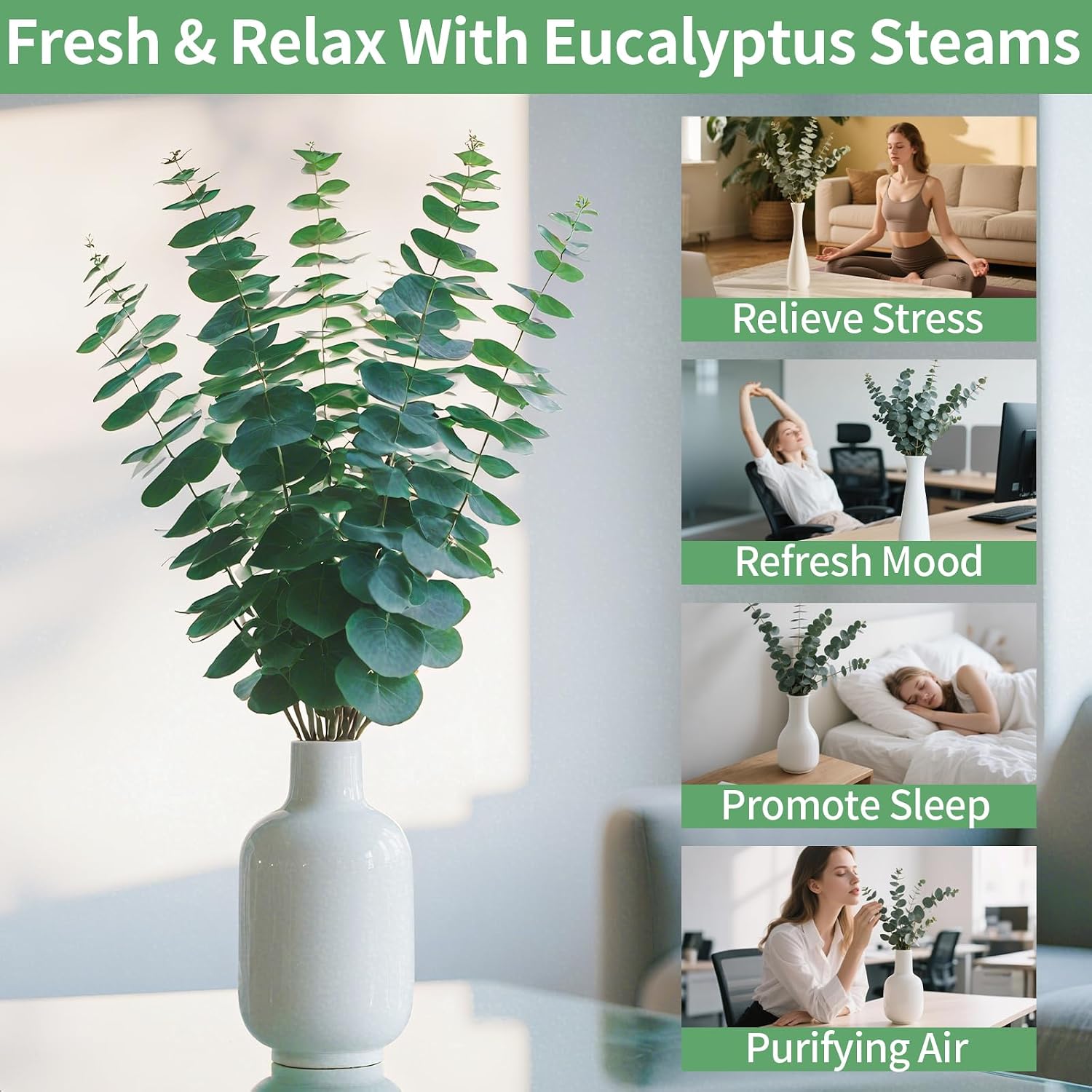 12PCS Dried Eucalyptus Bundle 17'' Real Eucalyptus Stems 100% Natural Fresh Leaves Hanging Plants Greenery Stems for Shower Home Decor Flower Arrangement Wedding