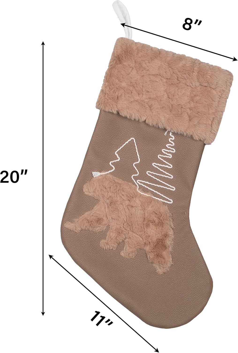GEX Christmas Stockings 6 Pack for Family Soft Pleather with Rope Stitch Embroidery Large 20" Faux Fur Boho Rustic Farmhouse Country Stockings for Xmas Fireplace Decoration (Set of 6)
