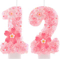 Cherry Blossom Pink Number 12 Birthday Candle, 2.8in Cute Shiny Happy 12th Birthday Candle with Tray & Stick Girls 12 Candle for 12 Birthday Ideal Birthday Parties Cake Decoration & Gifts