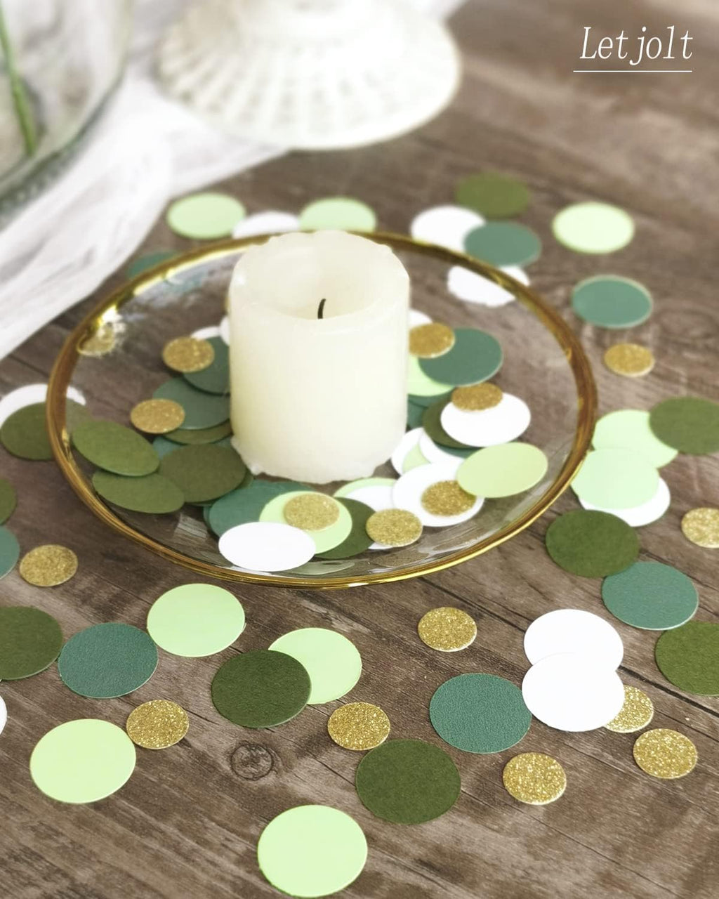 Letjolt Green Confetti Glitter Golden Dots Table Decoration 100 Pcs | Paper Scatter Party Craft Anniversary Supplies Birthday Bridal Baby Shower Wedding Gift Circle Decor