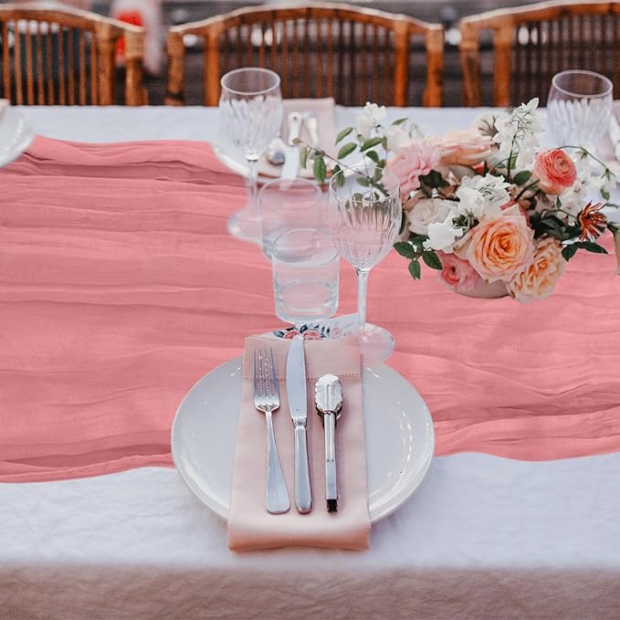6 Pack Cheesecloth Table Runner 10Ft Christmas Gauze Boho Table Runners for Wedding Decor Bridal Shower Decorations Baby Shower Party(35" x 120")